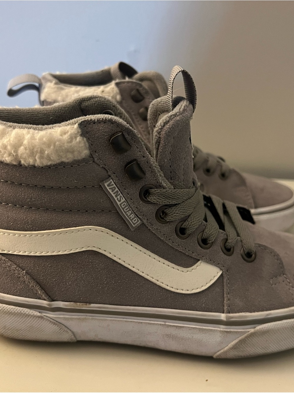 Vans Kids Gray High-Top Sneakers with White Side Stripe